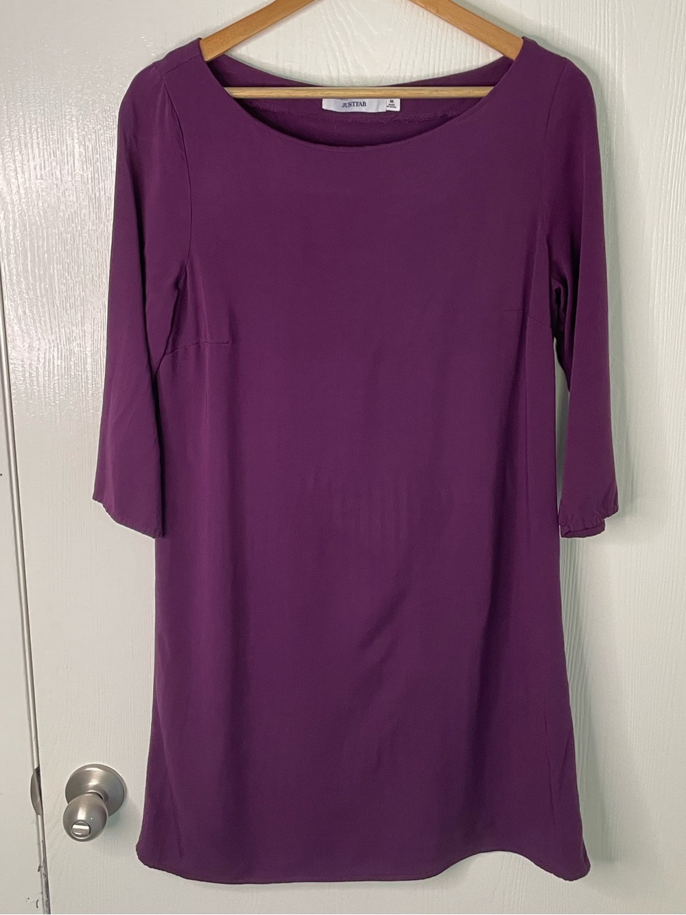 JustFab Deep Purple Scoop Neck Long Sleeve Shift Dress